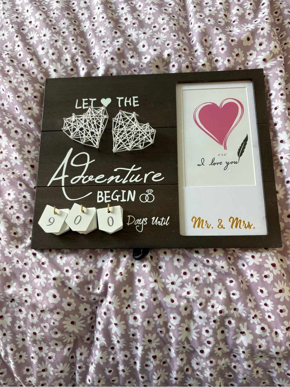 Let the Adventure Begin Wooden Countdown Frame - Brown with Pink Accent